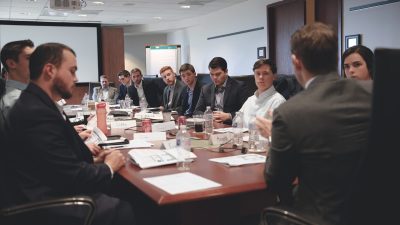 Students meet in Wells Fargo Boardroom